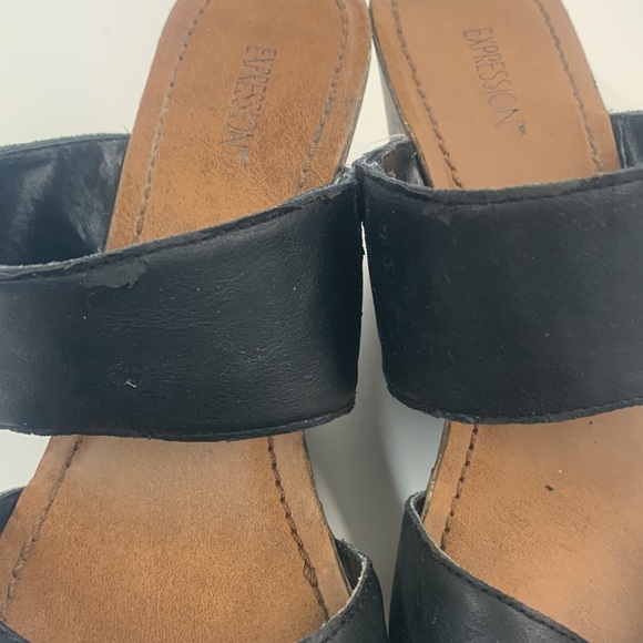 Ladies size 9 Expression cork & black wedge heels - Picture 8 of 9